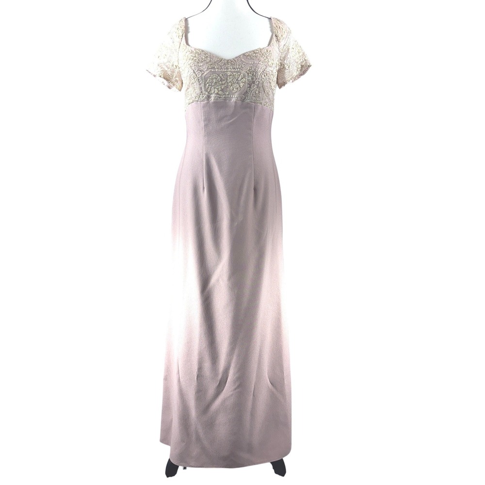 Vintage Watters & Watters Embroidered Lace Bodice Gown Mauve Pink Gold Size 2